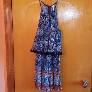 Xhiliration boho paisley romper blue & white Small